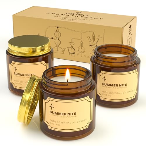 TRINIDa Citronella Candle Set - 3 Pack 3.5oz Large Citronella Candle Outdoor & Indoor 90-110 Hours Long Burning Natural Soy Wax Scented Candles for Garden Patio Camping (Summer Essentials Gift)
