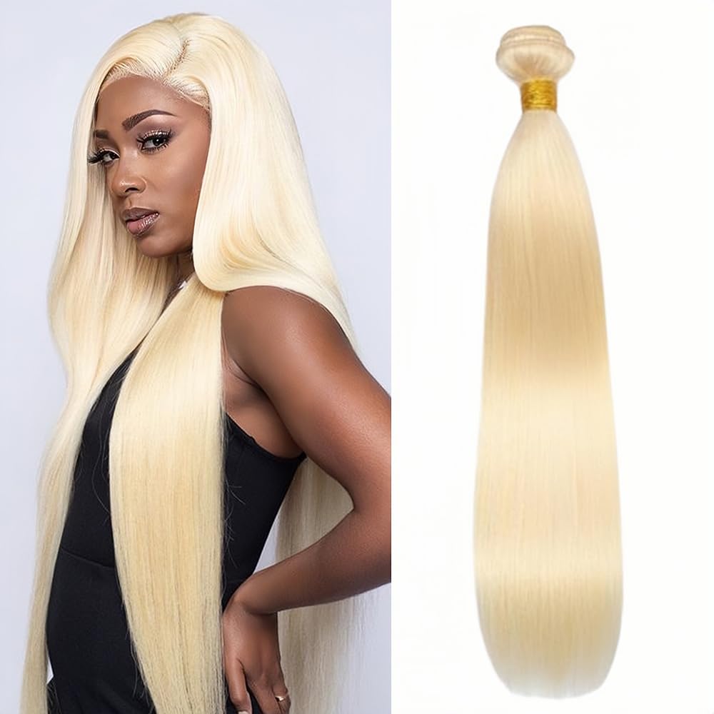 Mstoxic 613 Bundles Blonde Bundles Human Hair 16 Inch 613 Straight Hair 1 Bundle 12A Grade Unprocessed Brazilian Virgin Hair Weave Extensions For