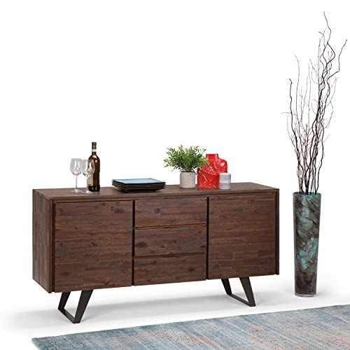Simplihome Lowry Solid Acacia Wood 60 Inch Modern Industrial Sideboard Buffet And Wine Rack In Distressed Charcoal Brown Features 2 Doors, 3 Drawers And 2 Cabinets With Large Storage Spaces #TOP1