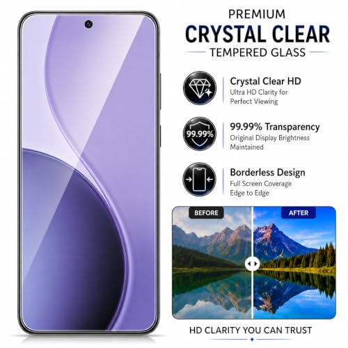 Image of ArmourPro 3D Borderless Tempered Glass for Oppo Reno 14 Pro, Set of 2 HD Clear Screen Protectors with 3D Curved Edges, 9H Hardness, Oleophobic Coating, Case Friendly