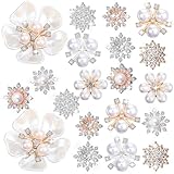 20 PCS Pearl Flower Brooch Rhinestone Buttons for Clothes Bags Shoes Supplies Crafts, Jewelry Making, Women DIY Clothes Shoes, Wedding Decorations