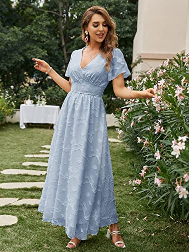 Image of Simplee Women's Boho Floral Maxi Dress Flowy Casual V Neck Short Sleeve Wedding Guest Holiday Beach Long Dress