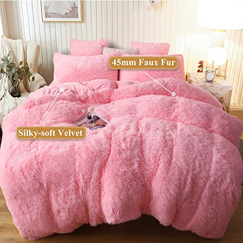 Image of XeGe Plush Shaggy Duvet Cover, Luxury Ultra Soft Crystal Velvet Fuzzy Bedding 1PC(1 Faux Fur Duvet Cover), Fluffy Furry Comforter Cover with Zipper Closure(Queen, Light Pink)