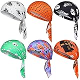 Geyoga 6 Pcs Women Head Scarf Pre-Tied Head Scarves Beanies Covers Cap Stretch Print Sleep Turban Hat Ruffle Beanie Scarf (Skeleton)