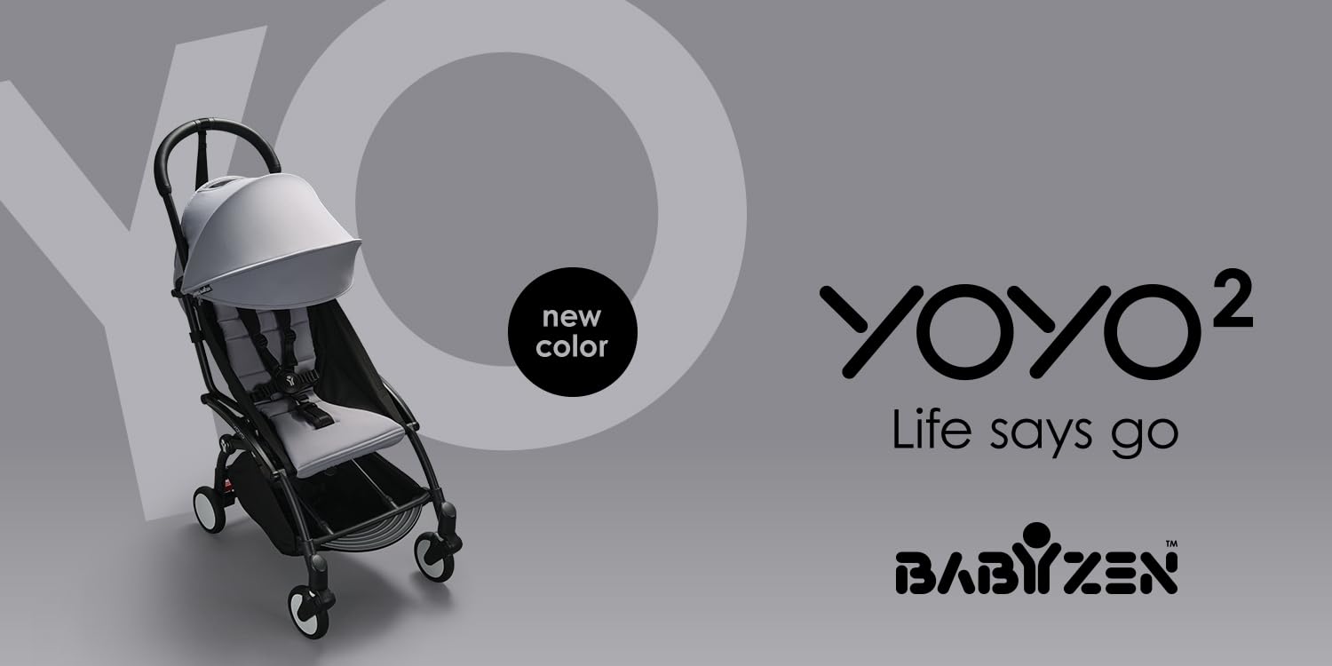 BABYZEN YOYO² Stroller Combo - Lightweight, Compact , Foldable Stroller- Multiple Recline positions, Travel friendly, 5 point harness- Suitable for baby weighing upto 22kgs - Includes Black frame with seat cushion and matching canopy (Stone) - Image 6 thumbnail