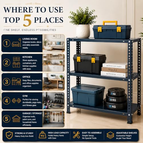 Image of Pure Source India Adjustable Iron Storage Rack, Blue | Matte Finish Multipurpose Shelving Unit for Home, Office, Kitchen, Gym & Utility Storage (2 Ft 2 Shelf)