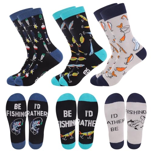Zidoley Fishing Gifts for Men 3 Pack Funny Mens Socks 9-11 Fishing Socks Accessories for Fisherman Unique Gift for Dad Grandad Husband Novelty for Christmas Birthday Fathers Day