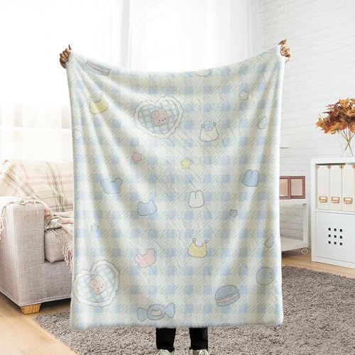 掛け布団 毛布 セミダブル ベッドカバー ソファーカバー ブルーチェックうさぎマカロンもふもふ 重い ひざ掛け 冬用 ひざかけ かわいい 車 四季適用 マイクロファイバー なめらか 速乾 柔らかく肌触り