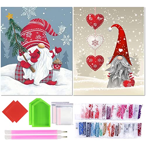 YAOYIN Set di 2 quadri con strass 5D per pittura a mosaico a forma di albero di Natale, per bambini, con kit completo di pittura con strass, accessori per la decorazione di Natale