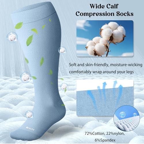 Cotton Plus Size Compression Socks for Women&Men Wide Calf 15-20 mmHg Knee High Soft Sock for Nurses, Pregnancy2