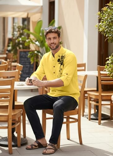 Image of Zombom Men's Cotton Polyester Blend Mandarin Collar Self One Design Printed Full Sleeve Regular Fit Casual Short Kurta