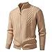 Shunking Mens Cable Knit Sweater Casual Solid Shirts Long Sleeve Collared Tops Fashion Fall Sweatshirts Men Zip Up Sweatshirt (Khaki, M)