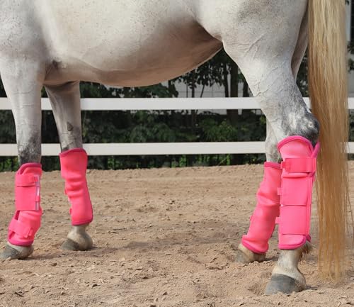 Image of LEAFOREST Horse Fly Boots Set of 4 - Non Slip Leg Protection for Donkey Mini Pony Draft, Breathable Mesh Fly Boots for Pasture & Barn Use Pink Pony
