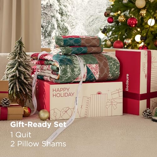 Image of Bedsure Christmas Quilts King Size, Christmas Tree Parttern Comforter Set