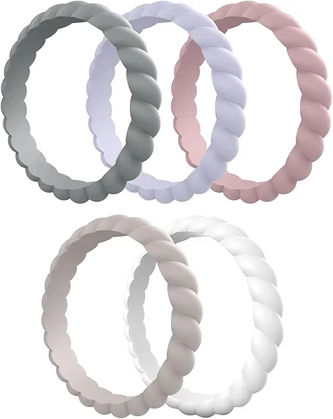 Egnaro Women's Bridal Rings Sets, Thin and Stackable Rubber Rings Women Wedding Bands - 2.5mm Width - 1.8mm Thick