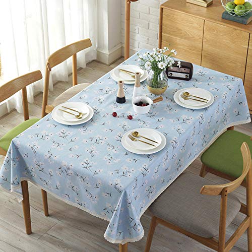 Nappe bleue fleur coton et lin linge de table rectangulaire - 2