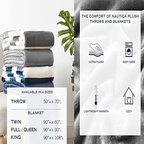 Nautica - Fleece Throw Blanket for Couch 50x60, Ultra Soft Plush Micro Flannel Throw, Lightweight Warm Cozy Blanket, Americana Decor, Perfect for Sofa, Bed, Living Room (Awning Stripe Blue) by Nautica - Image 3