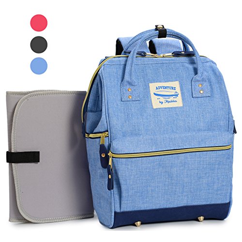 Wide Open Designer Baby Diaper Backpack by Moskkaâ€“Nappy Tote Bag w/Stroller Straps, Changing Pad & Insulated Pocket for Girl & Boy - Blue
