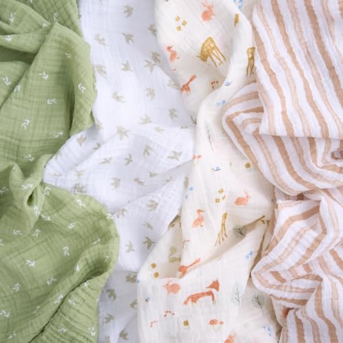 Image of aden + anais Essentials Cotton Muslin Swaddle, Breathable Baby Blanket, Ideal for Boys, Girls, Newborns, Babies & Infants, Receiving Blanket, Soft and Lightweight Wrap, 4 Pack, Sage Woodland