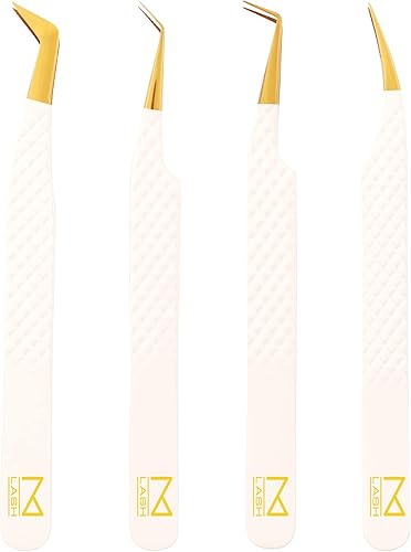 M LASH - Pinzas de extensión de pestañas (juego de 4), pinzas profesionales y de precisión para extensiones de pestañas, acero japonés, agarre de