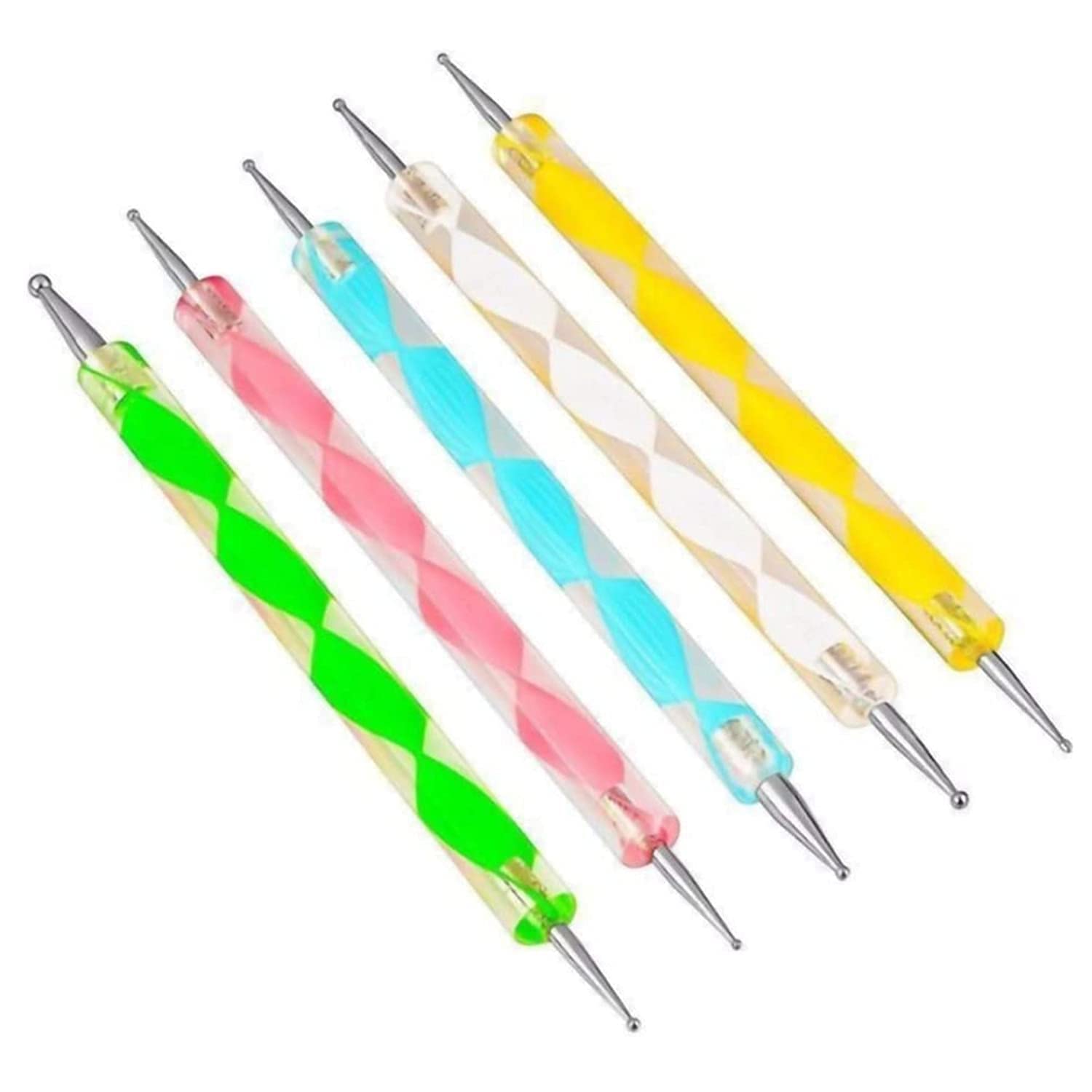 Levin 5 Pcs Set 2-Way Double Ended Dotting Tools, Nail Dotting Pen Marbleizing Tool Set Nail Polish Paint Manicure Dot Nail Art Tool Set, Embossing Stylus for Painting,Multi-Colored