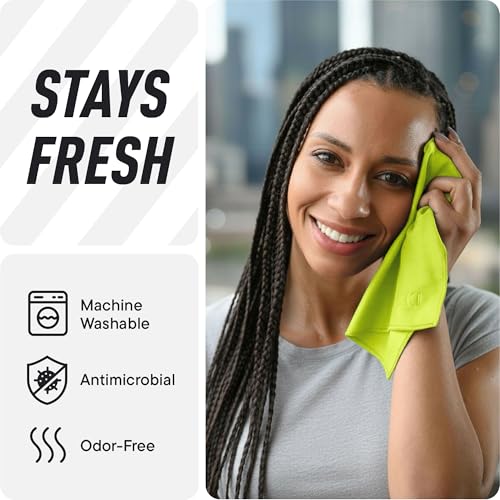 Image of DRYKI Sweat Absorbing Handkerchiefs - The Original Pocket-Sized Sweat Towels - Quick-Dry Microfiber Sweat Rags for Face, Hands, & Body - Men & Women -Gym and Work (High-Vis Yellow: 5 Pack)