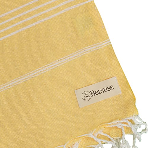 Bersuse 100% Cotton - Anatolia XL Throw Blanket Turkish Towel - Sofa Bed or Couch Cover, Picnic Blanket - Large Peshtemal Beach Towel - Oeko-TEX - 61 x 82 Inches, Yellow by Bersuse - Used condition - Image 4