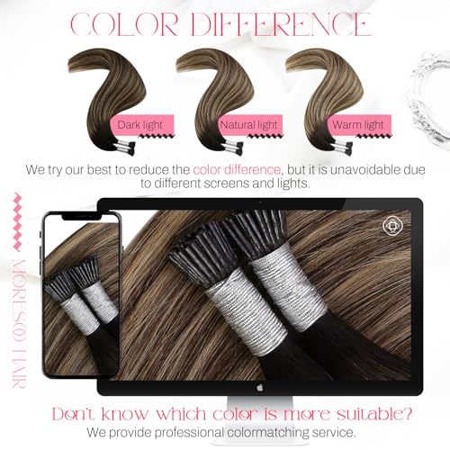 Image of Moresoo Itip Human Hair Extensions Brown Gold Blonde Balayage 14 Inch | 40g 50 strands, lightweight individual placement, i tip hair extensions for fine hair, daily wear and office styling