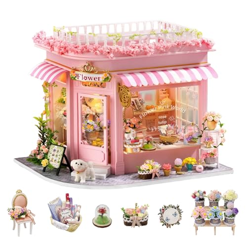 Kits de maison miniature en bois CUTEROOM pour adultes : le magasin de fleurs colorées à fabriquer