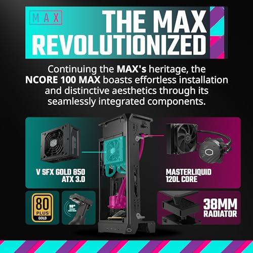 Image of Cooler Master NCORE 100 MAX Bronze Mini-ITX PC Case|AIO|PSU Ready, Included Custom 120mm AIO, V850W SFX Gold PCIe 5.0 PSU, Designed Ready Nvidia RTX 5080 | AMD RX 9070 XT, 356mm GPU Support, DIY