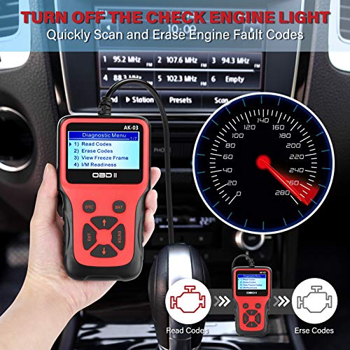 akface OBD2 Car Code Reader,OBD II Scanner Automotive Check Engine Light Error Analyzer Auto CAN Vehicle Diagnostic Scan Tool, Red