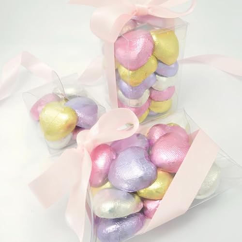 Wyeland Confectionery Mixed Colours Luxury Milk Chocolate Hearts Foil-Wrapped - Pack of 30 - Lilac, Pink, Silver, and Gold - For Wedding Favours and Mothers Day - Image 3