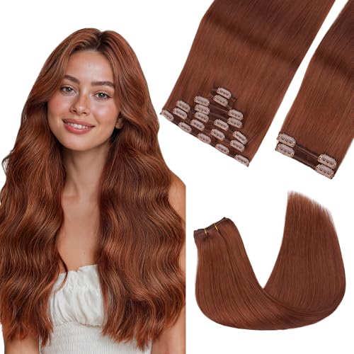 Image of GOO GOO Clip in Hair Extensions Real Human Hair Copper Remy Extensions