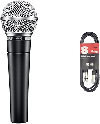 Shure SM58-S Dynamisches Stimmmikrofon mit EIN/Aus-Schalter, Schwarz & Stagg Mikrofonkabel 3 Meter - 1x XLR Male - 1x XLR Female, Black