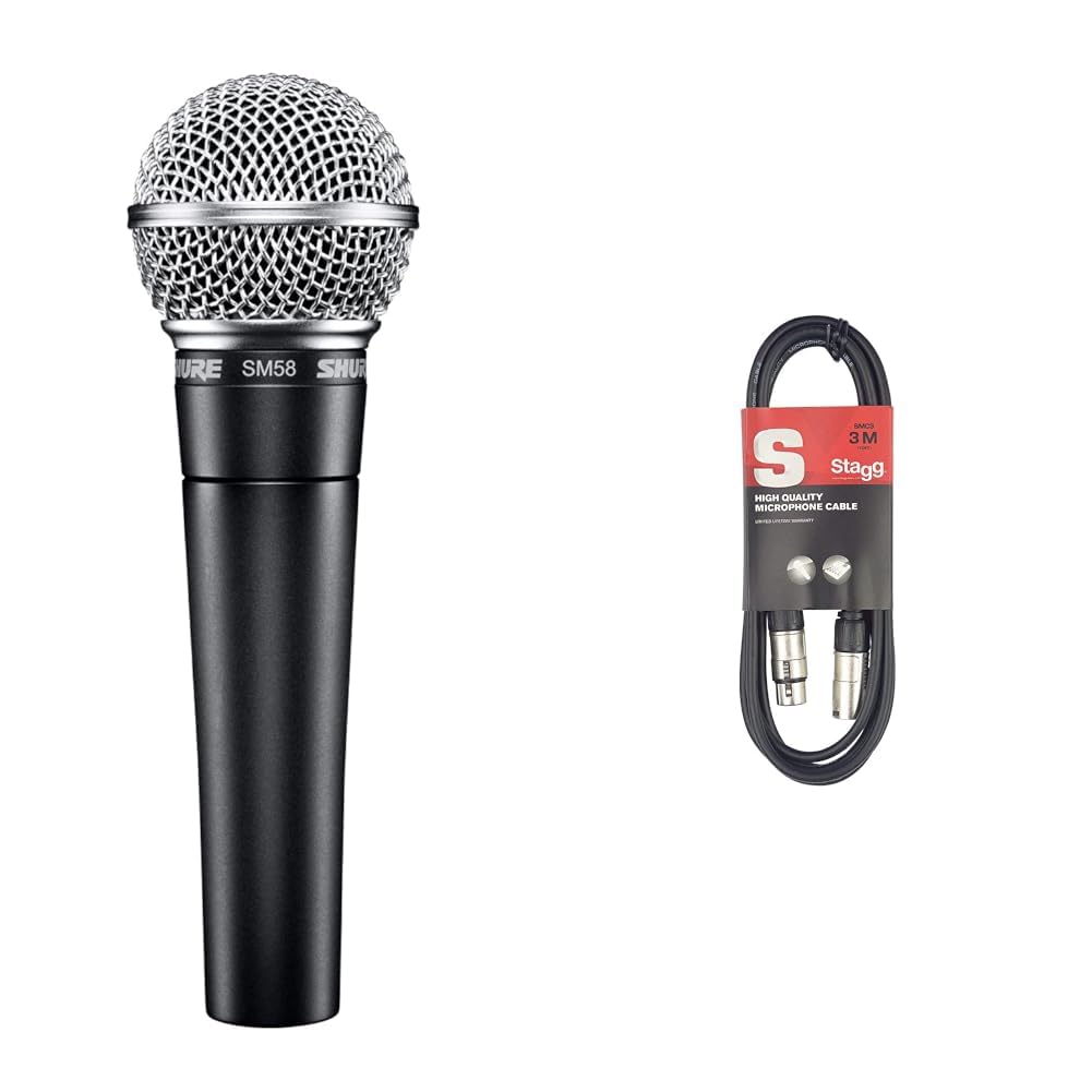 Shure SM58-S Dynamisches Stimmmikrofon mit Ein/Aus-Schalter, Schwarz & Stagg Mikrofonkabel High Quality - 3 Meter - 1x XLR Male - 1x XLR Female, Black