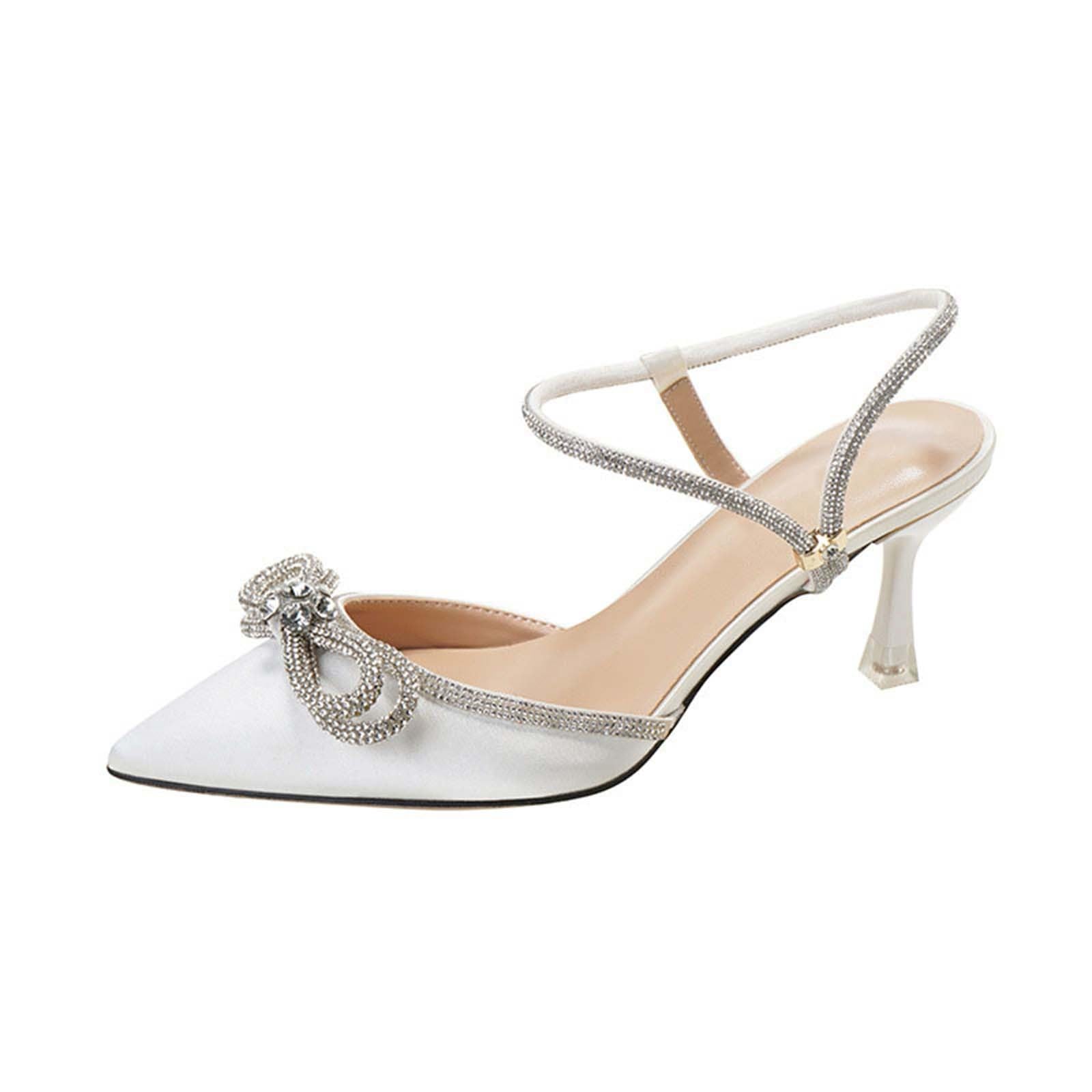 Scarpe estive da donna, eleganti, per matrimonio, con punta a spillo | Slingback, scarpe da sposa con strass, comode scarpe con tacco alto, in pelle, con glitter, scarpe da sera per matrimoni e