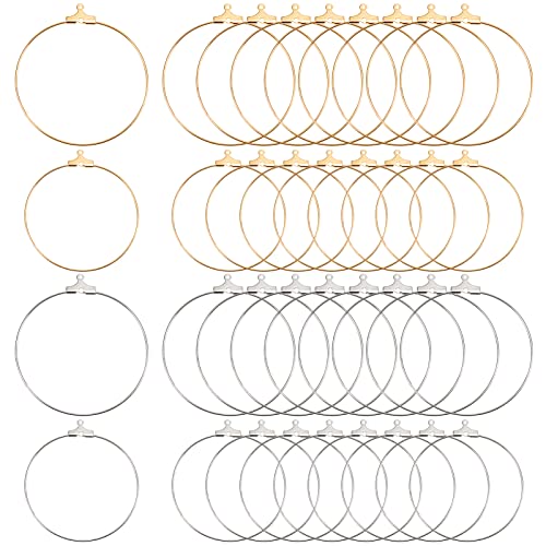 TOAOB 40 Piezas Aros para Pendientes Pendientes de Aro 40 mm y 30 mm Aros de Alambre Tono Plateado y Oro Anillos de Abalorios de Copa de Vino para Hacer Manualidades DIY Favores de Fiesta