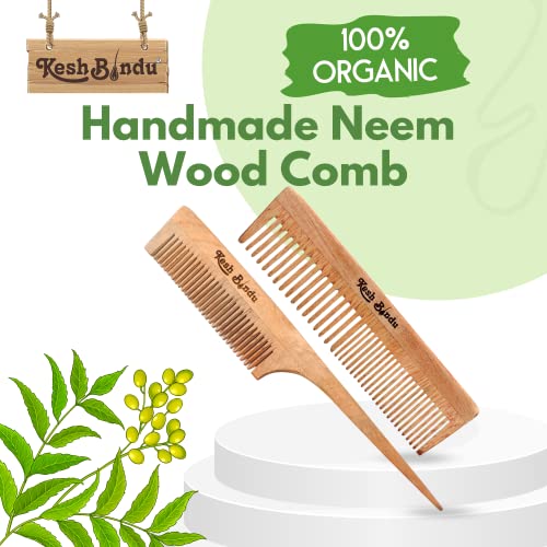 Image of Handmade Kacchi Neem Wooden Comb For Men & Women Detangling, Frizz Control & Shine, Suited For All Hair Diffrent Type of Kangi Combo Pack 2pis (Tel + Dual Tooth)