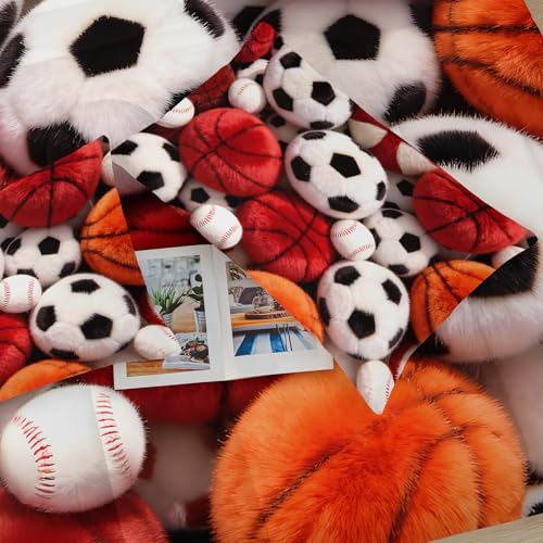 Image of Soccer and Basketball Comforter Set Queen Bed for Boy Bedroom,Sports Bedding Set Queen for Kids,with 1 Comforter with 2 Pillow Case,Sports Themed Bedroom Decor for Teen Boys