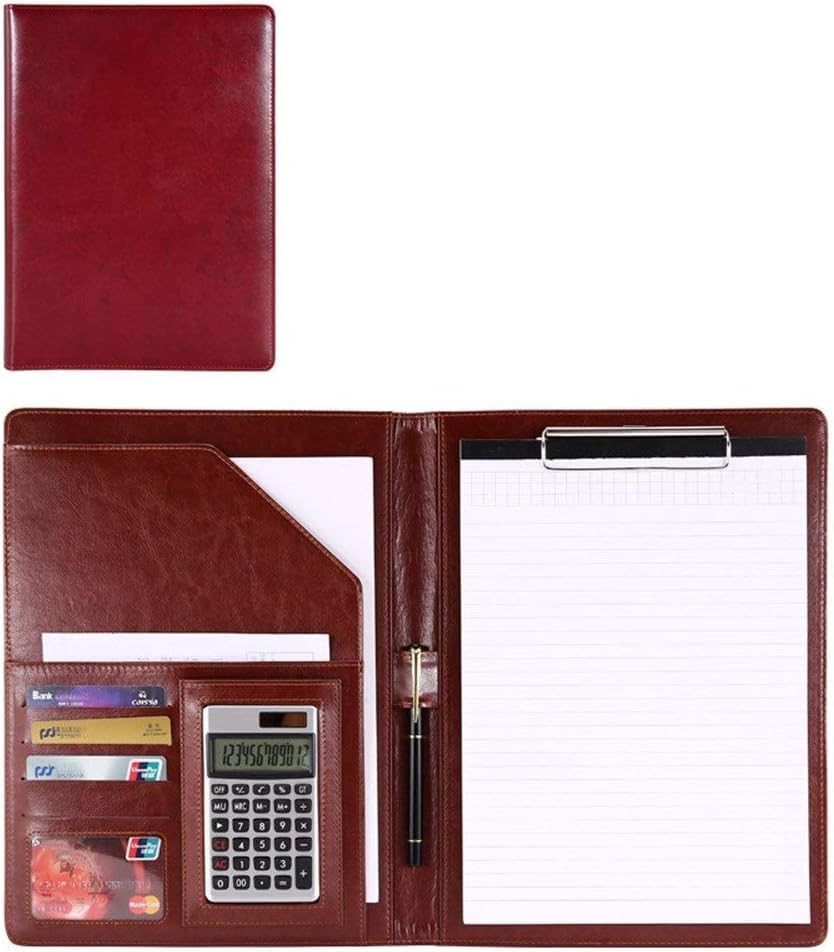Teczka konferencyjna ze skóry PU, Teczka konferencyjna, wielokolorowa, 325x250mm, schowek A4, organizer na dokumenty(Wine Red)