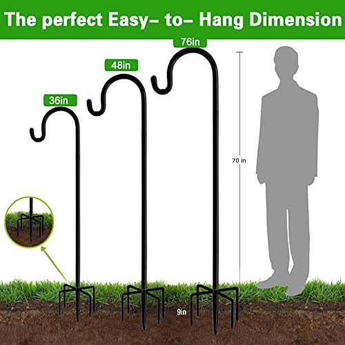 Garden Shepherd Hook Outdoor With 5 Prong Base, Bird Feeder Pole Hanger Holder Stand, Adjustable Heavy Duty Solar Light Plant Lantern Hanger Holder, Wedding Decor Matte Black (48 Inch- 2 Packs) #TOP2