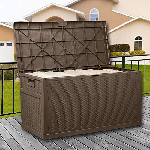 120 Gallon Resin Outdoor Storage Box,Large Deck Box, Organization and Storage for Garden Tools, Patio Furniture, Outdoor Toys and Pool Accessories, Brown