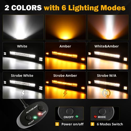 Image of Auxbeam 3 Inch Pods+22 Inch LED Light Bar, White & Amber Switchback, 3-Pack