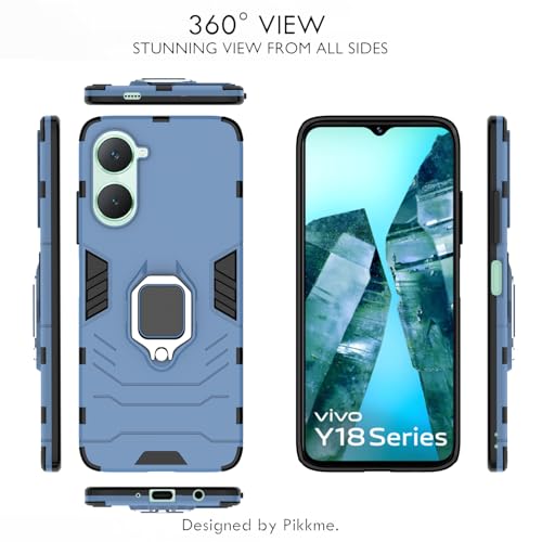 Image of Pikkme D5 Tough Armor Bumper Case | 360 Protection Case | Ring Holder Stand Back Cover for iQOO Z9 Lite 5G / Vivo T3 Lite 5G / Vivo Y18 / Y18e / Y03 (Blue)