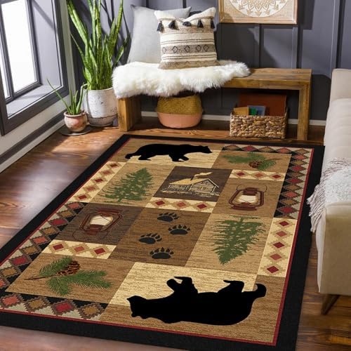 Amazon.com: Rustic Bear Rug, 3x5 ft Cabin Lodge Carpet with Black Bear ...