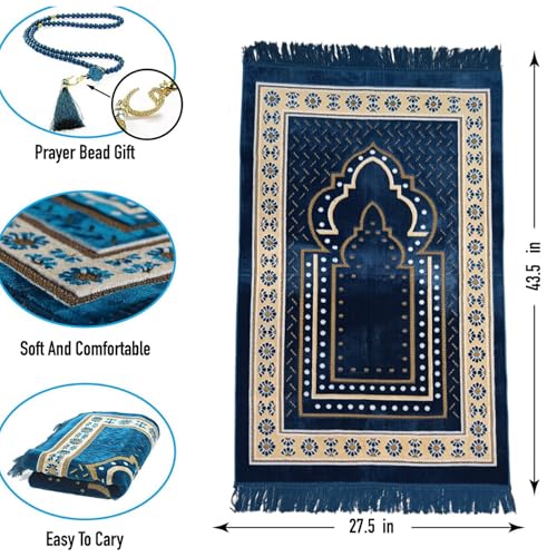 Tapete de Oración en Terciopelo Azul 70x110 cm miniatura 3