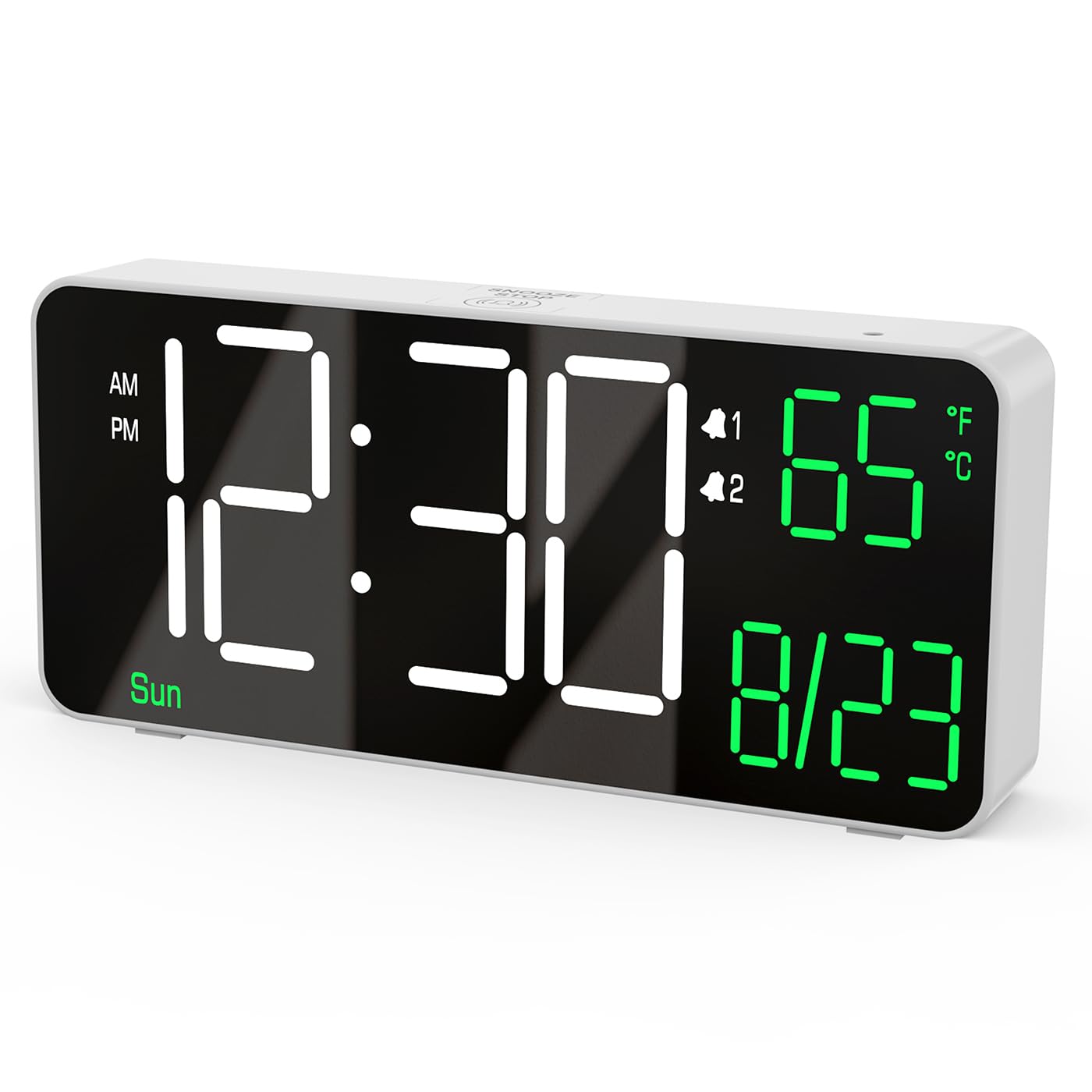 KOSUMOSU Digital Alarm Clock,6.7in Small Digital Clock for Bedroom,Auto Dimming,Date,Week,Seconds or Indoor Temperature,LED Desk Clocks for Living Room, Alarm Clocks for Bedrooms