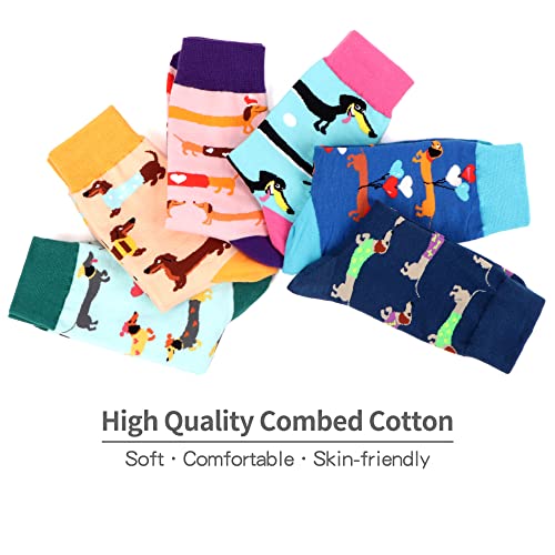 WeciBor Damen Lustige Bunte Socken, 6 Paar Mehrfarbig Dackel, Größe 35-38