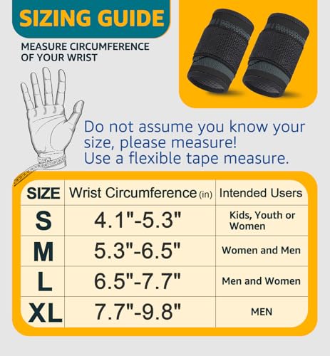 HiRui Wrist Brace/Wraps Wrist Compression Strap and Support for Work Fitness Weightlifting Sprains Tendonitis, Carpal Tunnel Arthritis, Pain Relief, Adjustable Wristbands 2 PACK (Black, M)