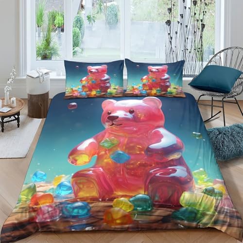 Housse de couette oursons gélifiés douce microfibre résistante parure de lit - 4